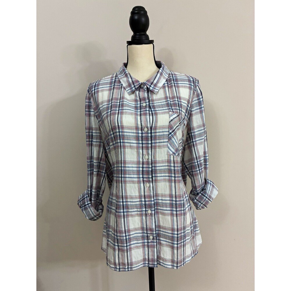 Tommy Hilfiger Women’s XL Plaid Button Down Shirt Long Sleeve Blue Red White
